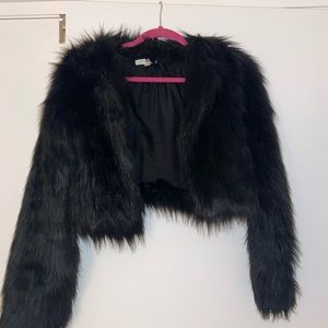 Cropped black fur jacket